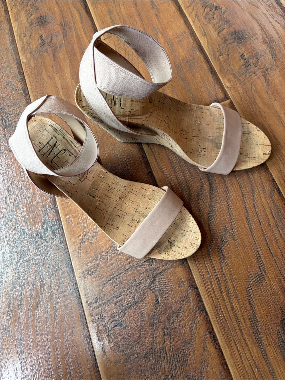 INC International Concepts Light Blush Cork Wedge Sandals - Size 10M